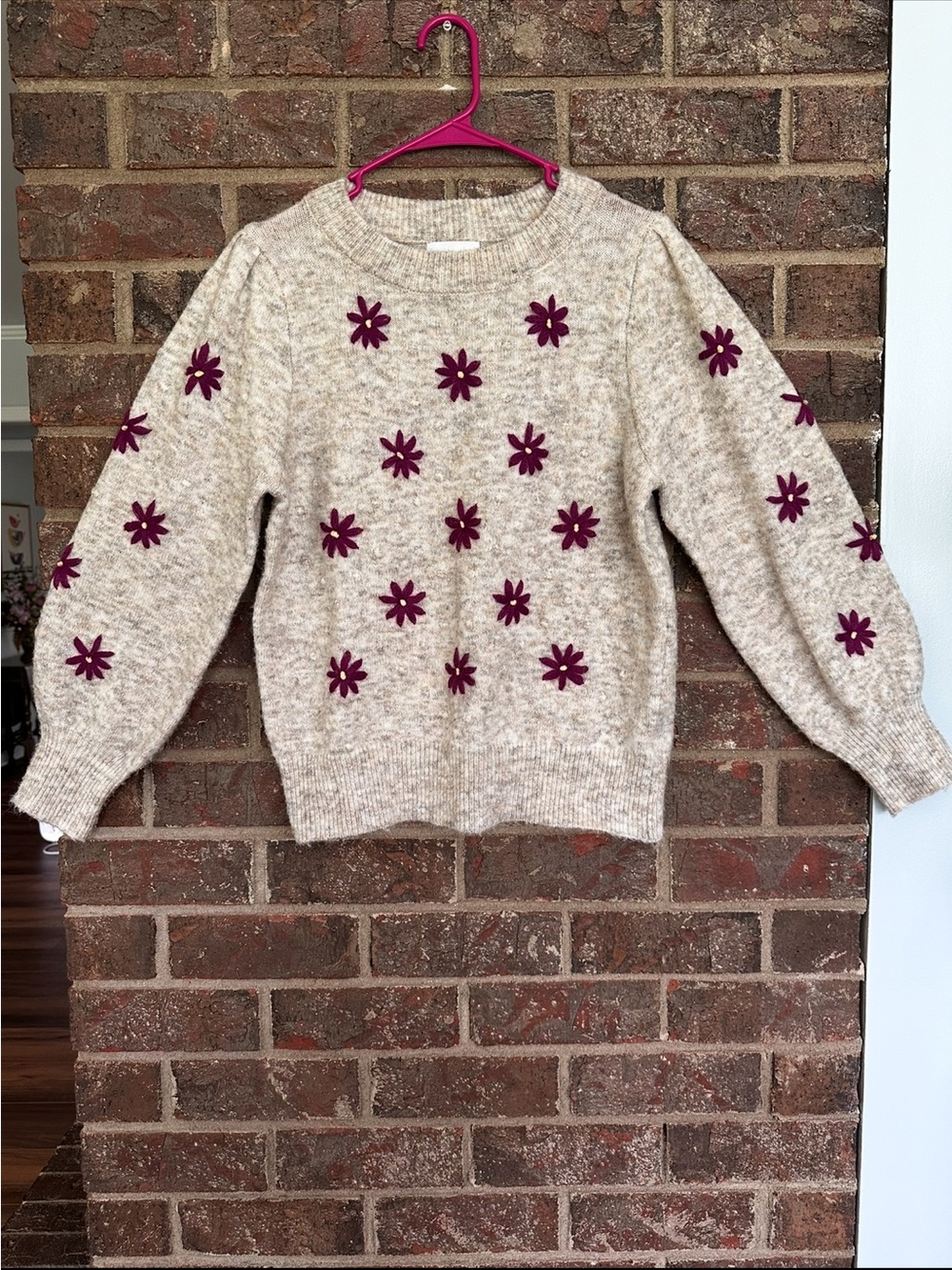 FRNCH Paris Floral Embroidered Alpaca-Look Knit Sweater M